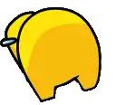 a cartoon drawing of a yellow among us character with a nose .