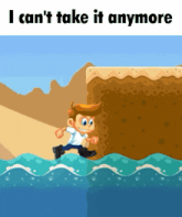 a cartoon of a man running in the water with the words " i can 't take it anymore "