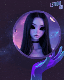 a picture of a girl with alien eyes and the name lizzy