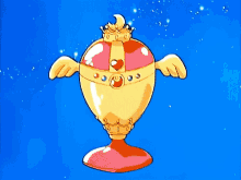 a cartoon drawing of a golden object with wings