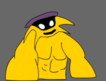 a cartoon of a yellow monster with a purple hat on