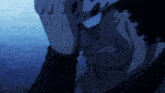a close up of a person 's face with their hand on their face