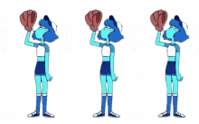 lapis lazuli from steven universe is holding a baseball glove over her head .