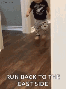 kid run hallway oops walking back