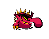 a pixel art drawing of a red monster with a crown on its head and a long tongue .