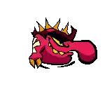 a pixel art drawing of a red monster with a crown on its head and a long tongue .