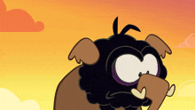 a cartoon drawing of a sheep with a purple eye