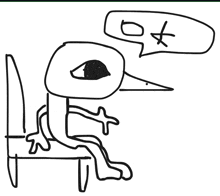 a black and white drawing of a bird with a speech bubble that says " o " on it