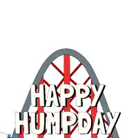 a penguin rides a roller coaster with the words happy humpday below it