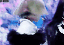 a close up of a person 's face in a blurry photo