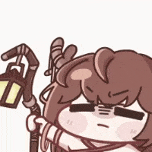 a cartoon character is holding a lantern in her hand .