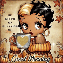 a picture of betty boop holding a cup of coffee