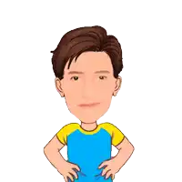 a cartoon of a boy with his hands on his hips