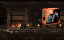 a video game scene with donkey kong and a box with the number 102 on it