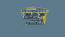 a 3d model of a building with a blue background