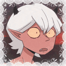 a cartoon drawing of a demon with white hair