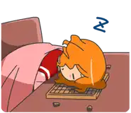 a cartoon of a girl sleeping on a keyboard with the letter a above her head