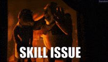shrek and a cat are standing next to each other with the words skill issue written below them