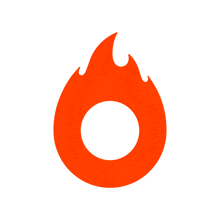 a red circle with a flame coming out of it on a white background