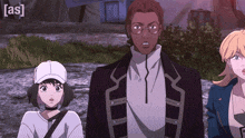 a group of anime characters are standing in front of a sign that says ' as ' on it