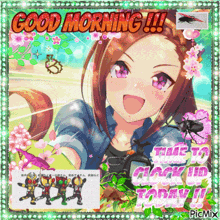 a picture of a girl with the words good morning time to check in today