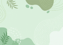 a green background with leaves , lines and dots