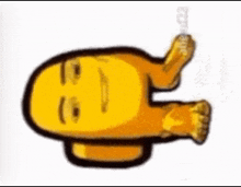 a yellow cartoon character is laying on its back with its legs crossed and giving the middle finger .
