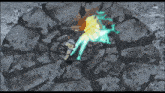 a drawing of a person laying on a rock with a green light coming out of it
