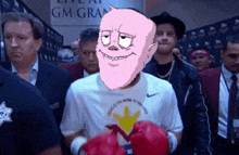 a man wearing boxing gloves and a shirt that says ' the home of the lord ' on it