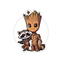 a cartoon illustration of groot and rocket raccoon from guardians of the galaxy