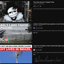 a collage of news headlines including one that says tragic hot air balloon crash in brazil