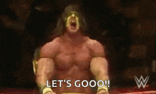 a muscular wrestler is sitting in a ring with his mouth open and screaming .
