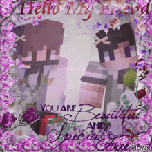 a picture of two minecraft characters with the words hello my friend you are beautiful and special
