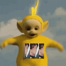 a picture of a teletubbies character with three pictures of a person