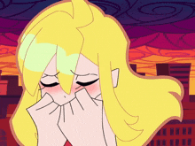 a cartoon drawing of a girl with her eyes closed