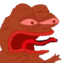 a cartoon frog with red eyes and a long red tongue .