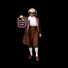 a man in a costume holds up a plaque that says fell for it again award