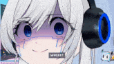 a girl wearing headphones is asking where in a video game