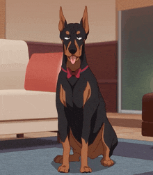 a dog wearing a bow tie is sitting on the floor
