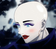 a drawing of a woman with a bald head and red lips