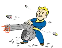 a cartoon drawing of a man holding a machine gun