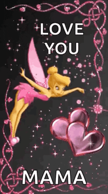 a fairy is flying through the air with hearts and the words `` love you mama '' .