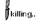 a black and white drawing of a person holding a gun with the word killing written on it .