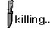 a black and white drawing of a person holding a gun with the word killing written on it .
