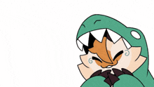 a cartoon drawing of a dinosaur with the words rawr below it