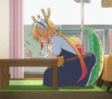 a cartoon of a maid with horns and a dragon tail
