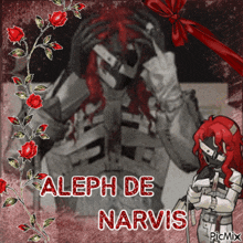 a picture of aleph de narvis with roses and a red ribbon