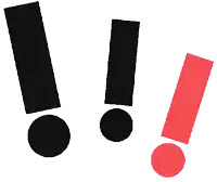 a red and black exclamation point on a white background