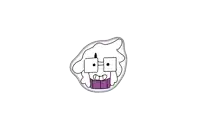 a black and white drawing of a cartoon character with glasses and a purple shirt .