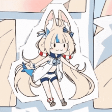a drawing of a girl with long blonde hair and a blue bow on her head
